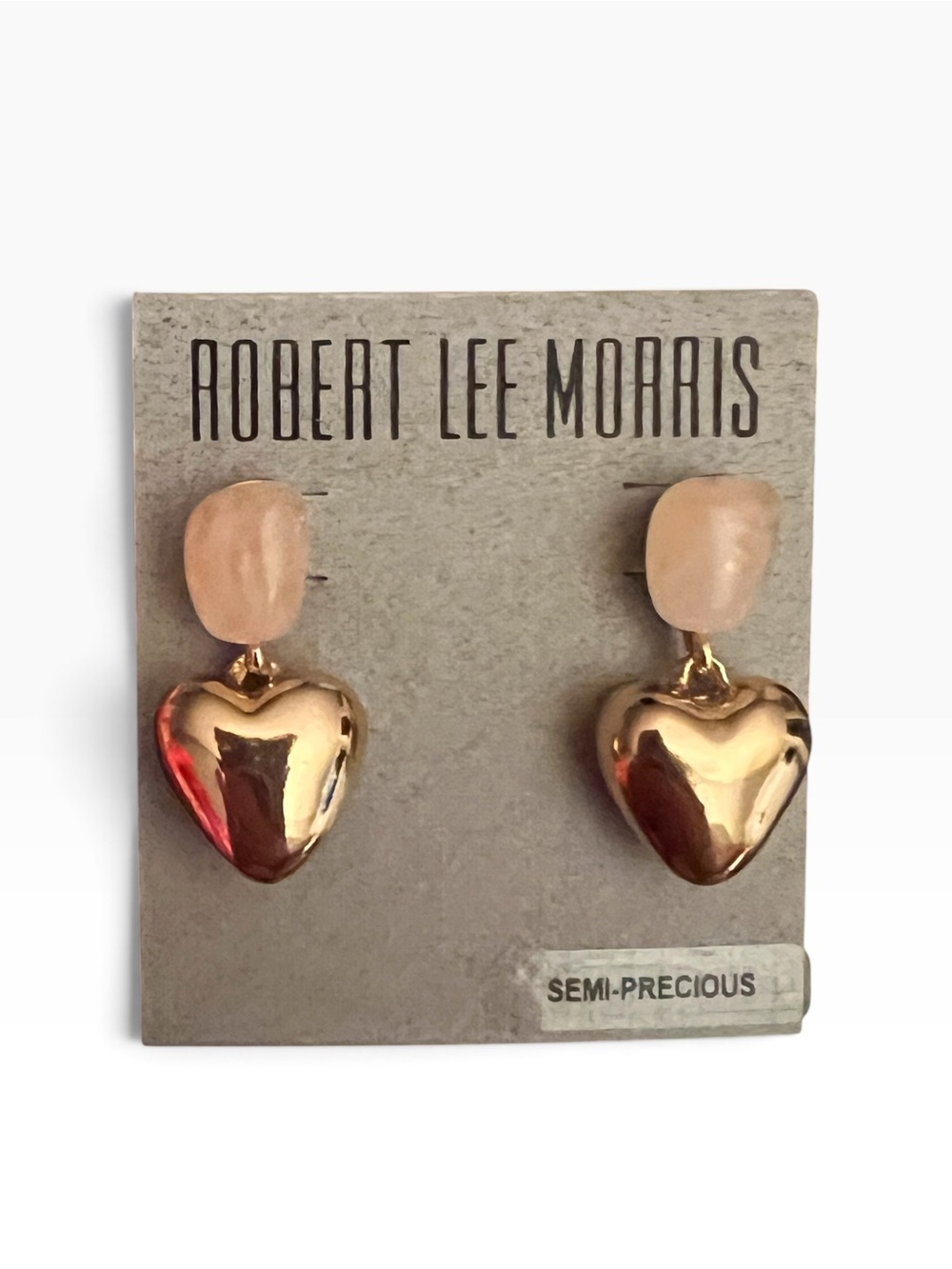 Robert Lee Morris NWT sweet SoHo Rose Quartz Heart Drop Earrings.